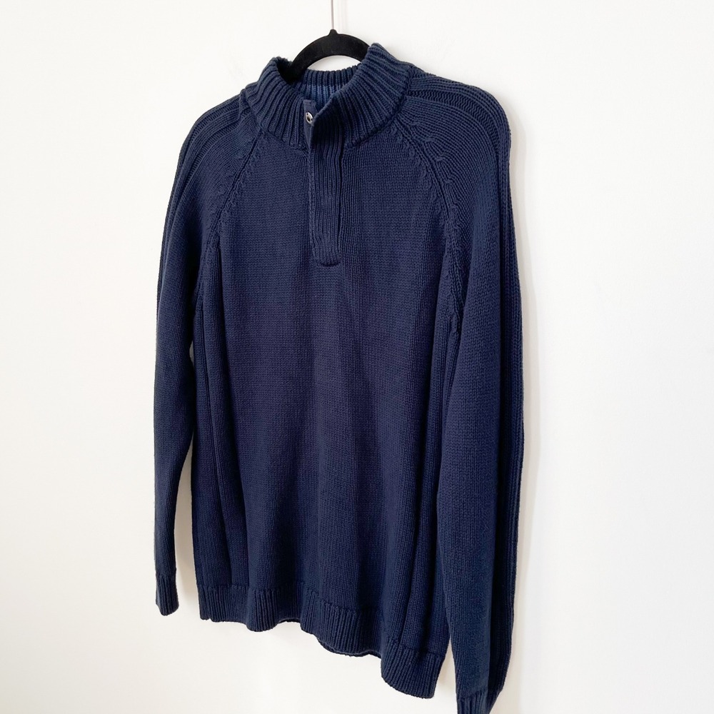 NWT Flag & Anthem 1/4 Snap Heavyweight Knit Mock Neck Sweater Mens Medium Navy - Picture 2 of 11